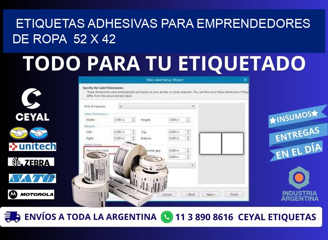 ETIQUETAS ADHESIVAS PARA EMPRENDEDORES DE ROPA  52 x 42