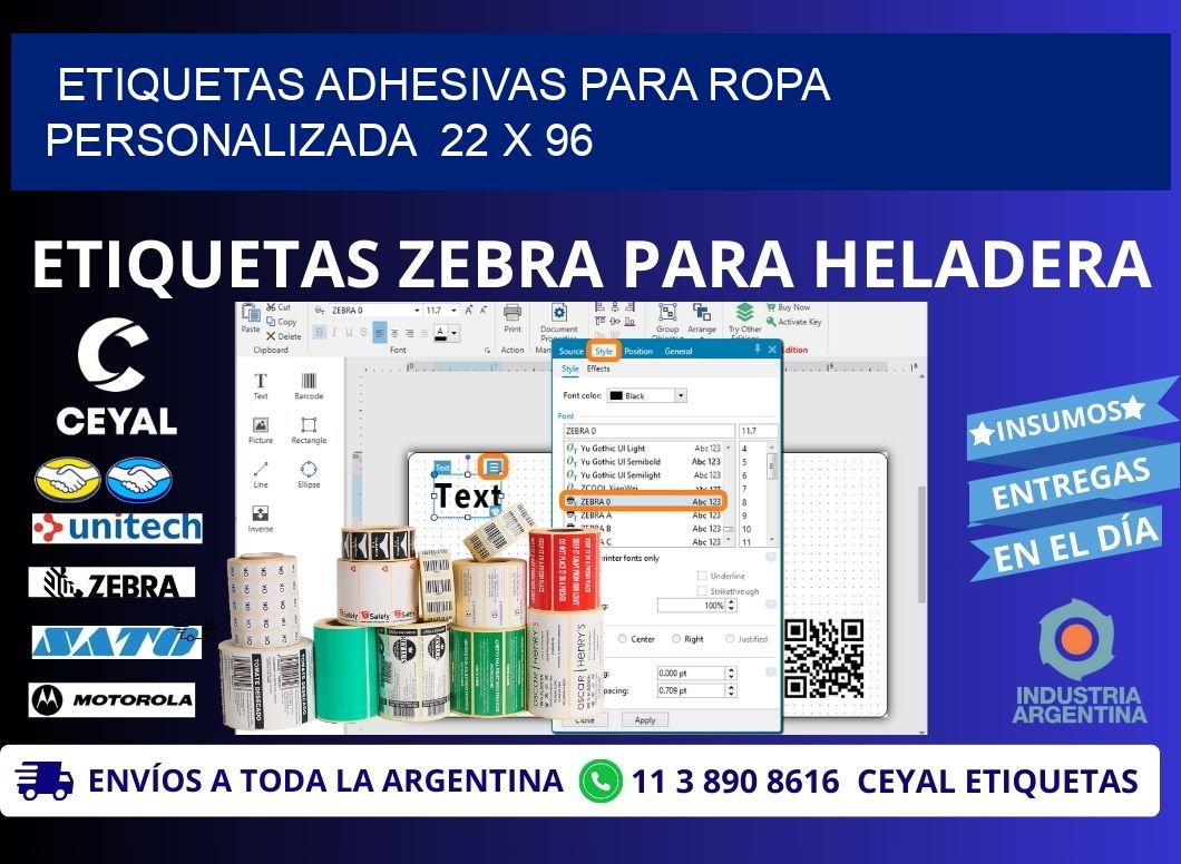 ETIQUETAS ADHESIVAS PARA ROPA PERSONALIZADA  22 x 96