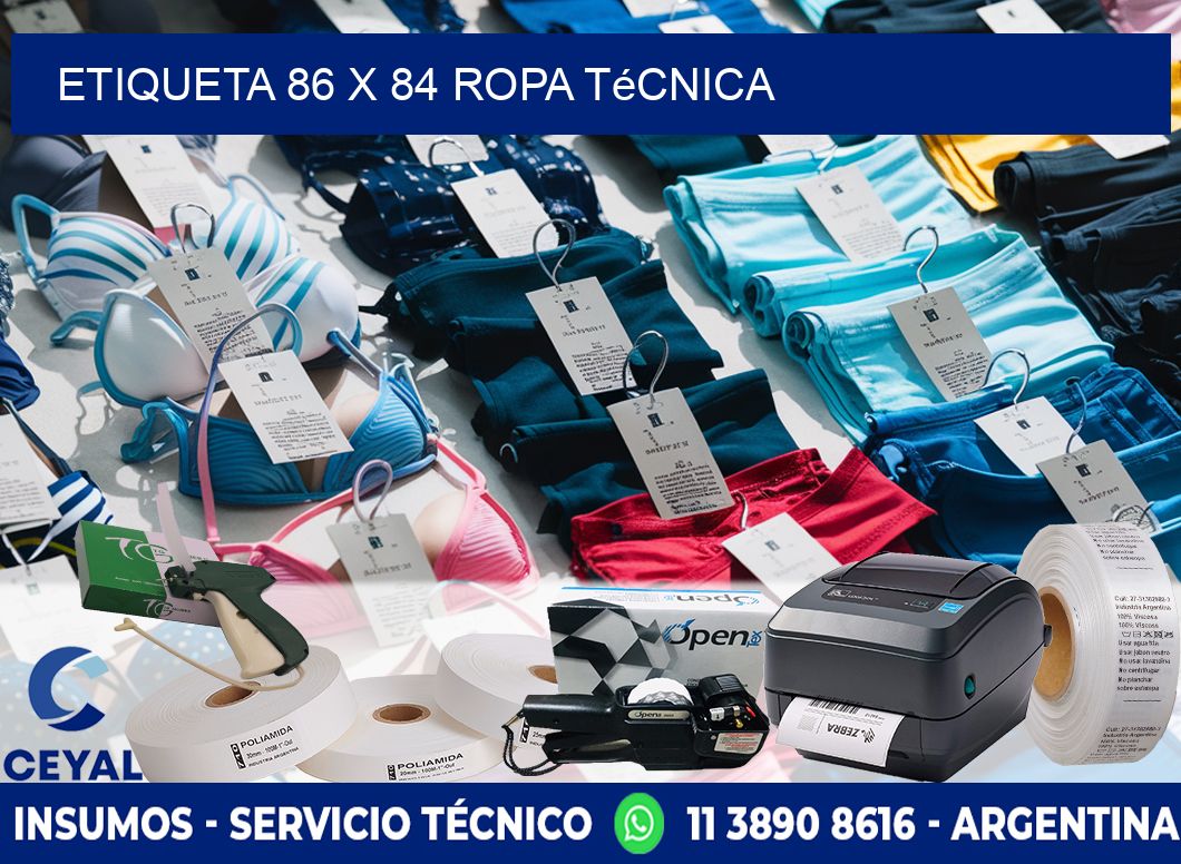 Etiqueta 86 x 84 ropa técnica