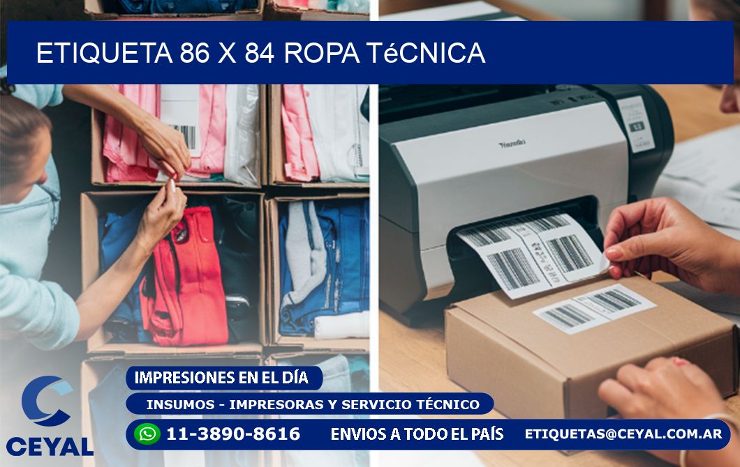 Etiqueta 86 x 84 ropa técnica