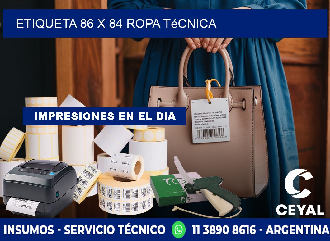 Etiqueta 86 x 84 ropa técnica