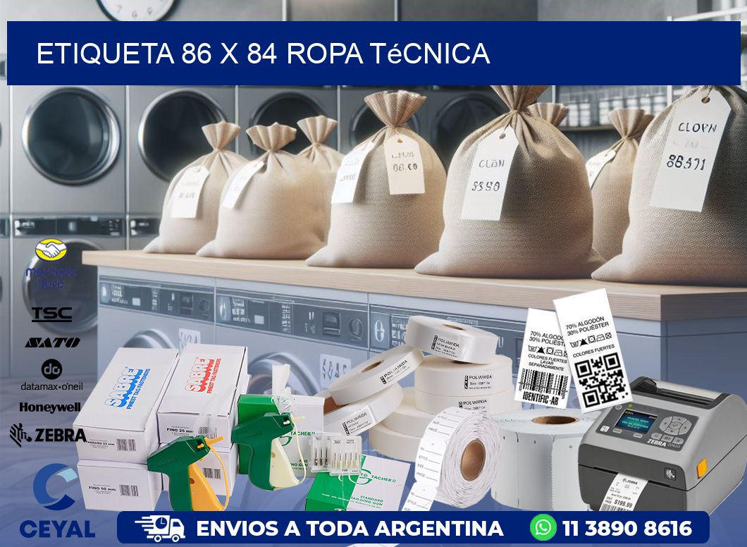 Etiqueta 86 x 84 ropa técnica