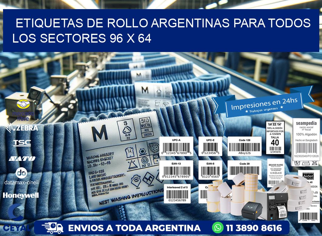 Etiquetas de Rollo Argentinas para Todos los Sectores 96 x 64