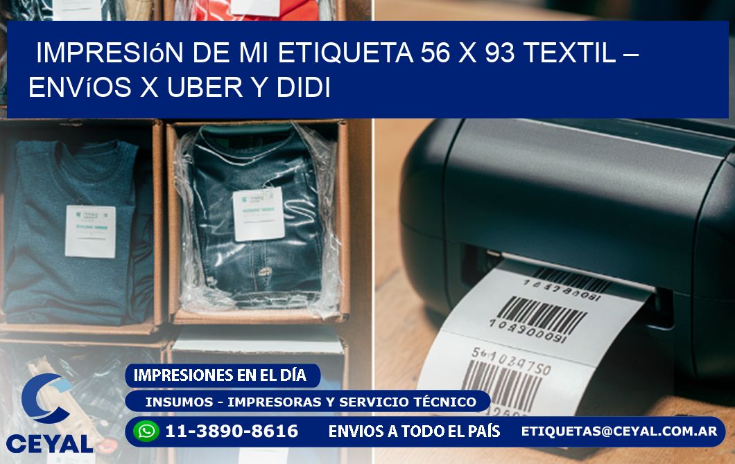 Impresión de mi Etiqueta 56 x 93 textil – Envíos x Uber y DiDi