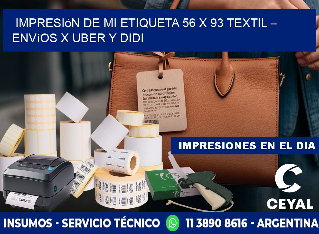 Impresión de mi Etiqueta 56 x 93 textil – Envíos x Uber y DiDi