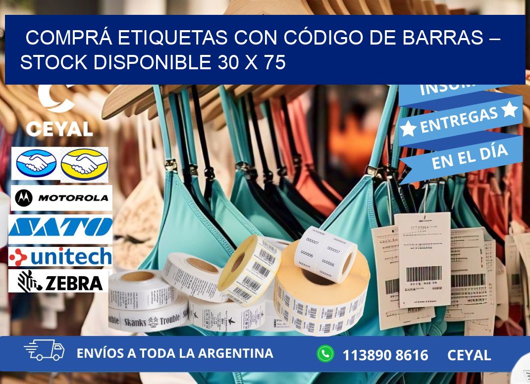 COMPRÁ ETIQUETAS CON CÓDIGO DE BARRAS – STOCK DISPONIBLE 30 x 75