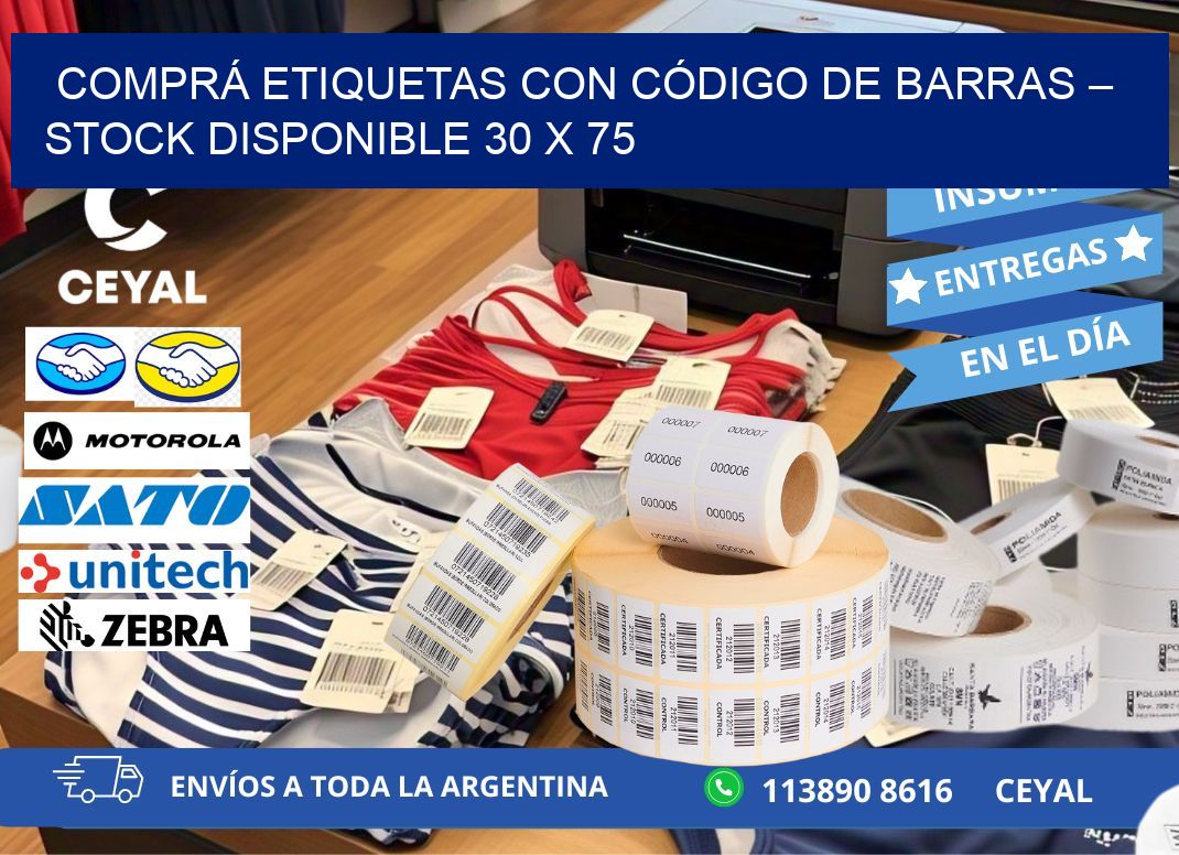 COMPRÁ ETIQUETAS CON CÓDIGO DE BARRAS – STOCK DISPONIBLE 30 x 75