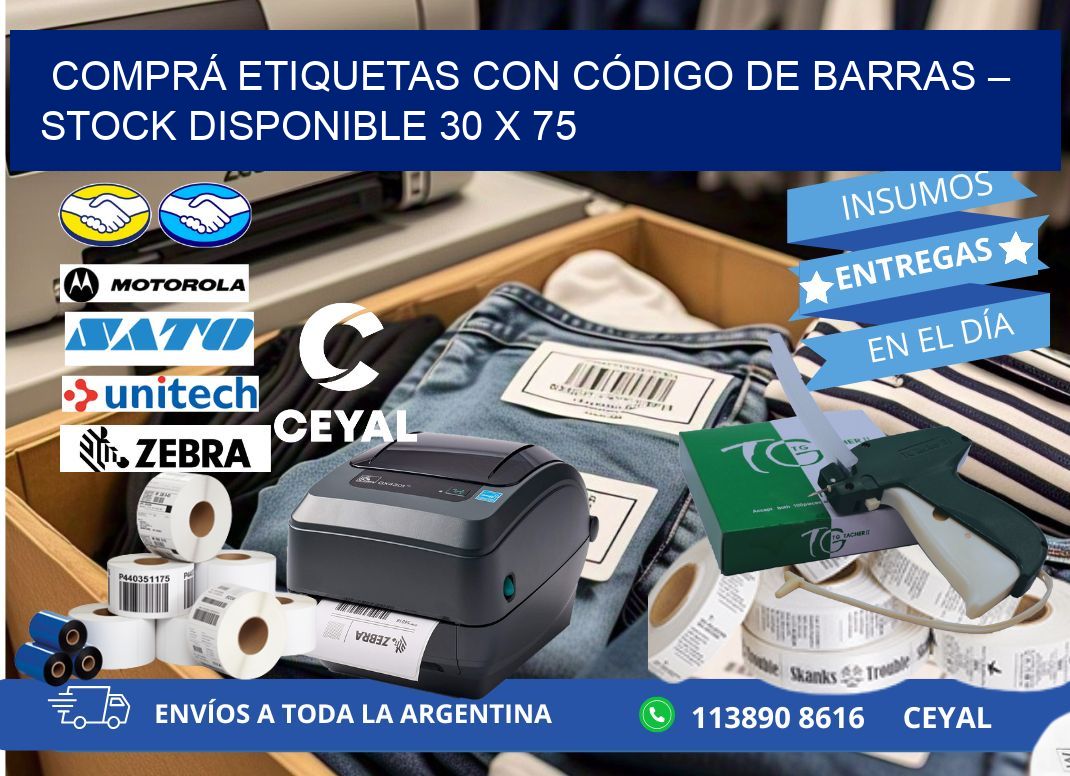 COMPRÁ ETIQUETAS CON CÓDIGO DE BARRAS – STOCK DISPONIBLE 30 x 75