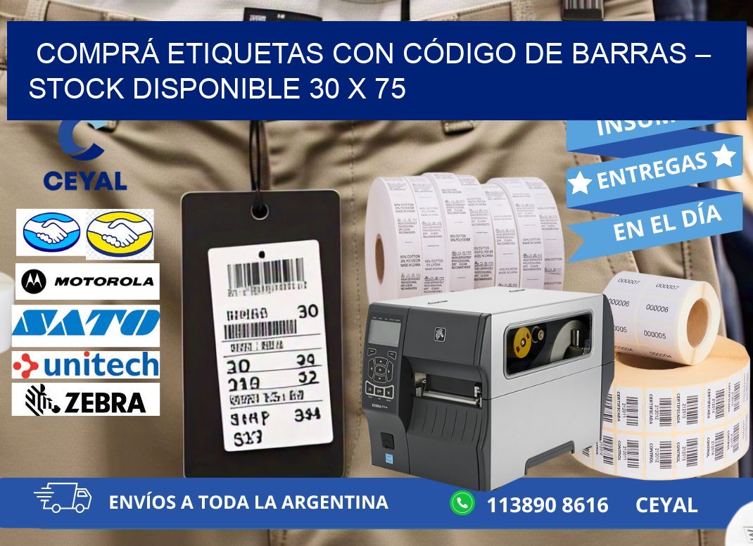 COMPRÁ ETIQUETAS CON CÓDIGO DE BARRAS – STOCK DISPONIBLE 30 x 75