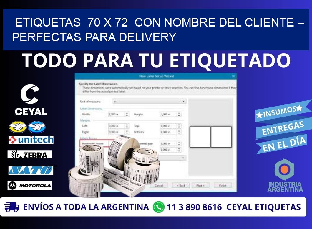 Etiquetas  70 x 72  con Nombre del Cliente – Perfectas para Delivery