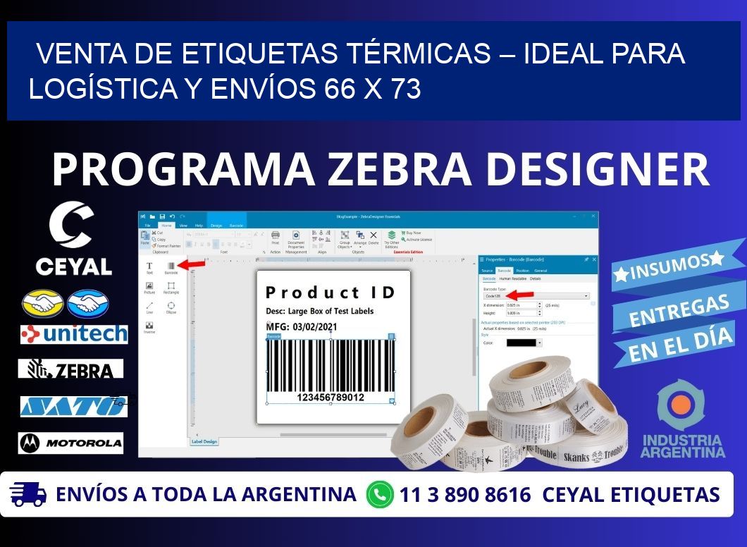 VENTA DE ETIQUETAS TÉRMICAS – IDEAL PARA LOGÍSTICA Y ENVÍOS 66 x 73